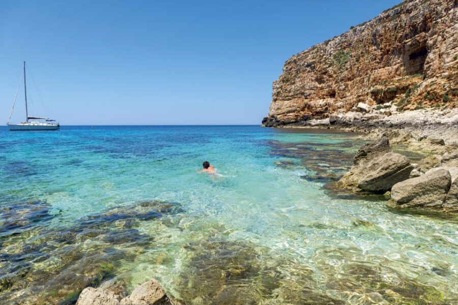From Trapani: Egadi Islands Day Tour by Boat - Cala Azzurra: your first real taste of Egadi water