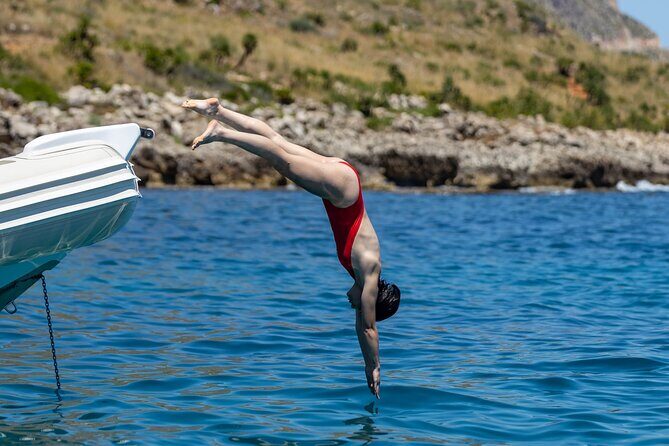 Private Boat Tour Palermo Mondello Capo Gallo Reserve 8 hours - Addaura Wave: turquoise inlets and a proper snorkeling break